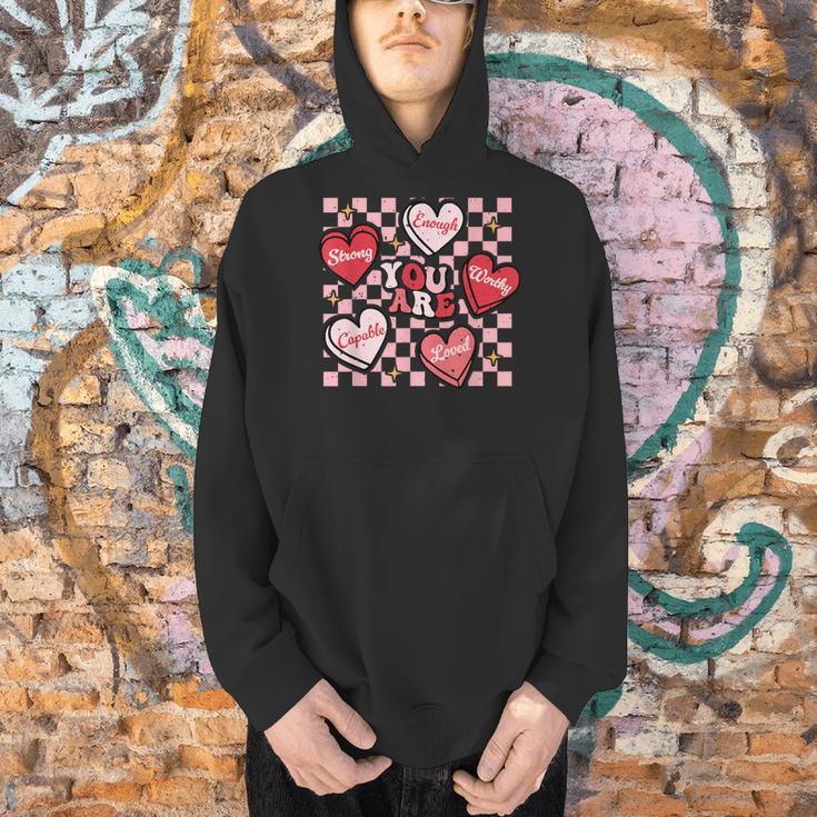 Valentine You Are Loved Worthy Enough Candy Heart Teacher For Men Women Girls Kids Men Hoodie, gift for family, gift for coworker