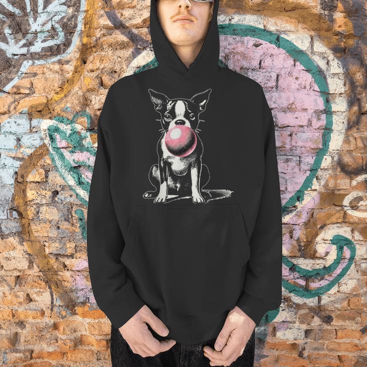 Vintage Boston Terrier Blowing Bubble Gum American Gentleman Men Hoodie, American Boston Terrier Hoodies, gift for family, gift for coworker