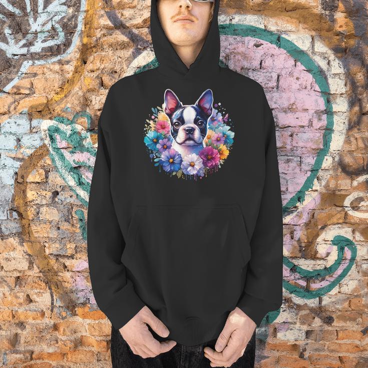 Watercolor Floral Boston Terrier Mama Dog Lover Mother's Day Men Hoodie, gift for family, gift for coworker