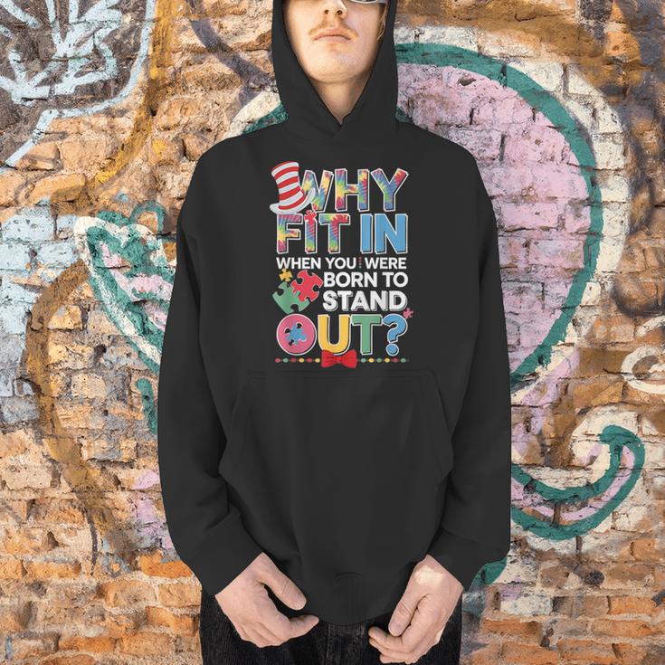Why Fit In Doctor Teacher Cat In Hat Cool Autism Awareness Men Women Kids Men Hoodie, gift for family, gift for coworker