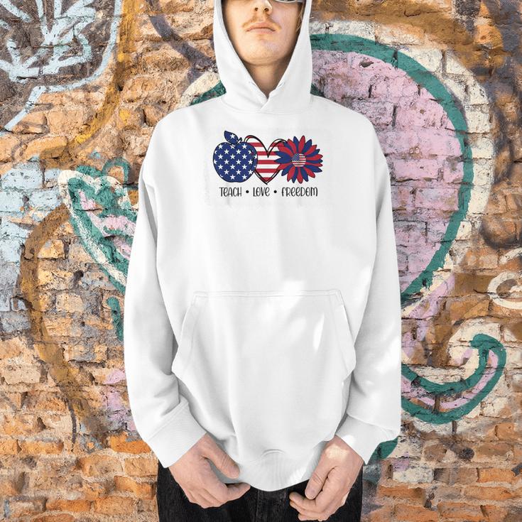 American Flag Teach Love Freedom Preschool Teacher 4th July Men Hoodie, gift for family, gift for coworker