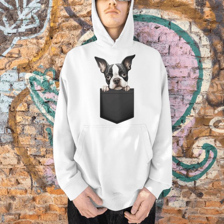 Boston Terrier Dog Puppy Dog In Pocket Cute Pet Lover Men Hoodie, gift for family, gift for coworker