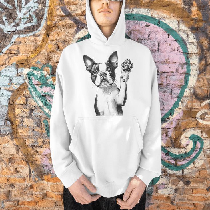 Boston Terrier Dog Raising Paw Idea Men Women Men Hoodie, gift for family, gift for coworker