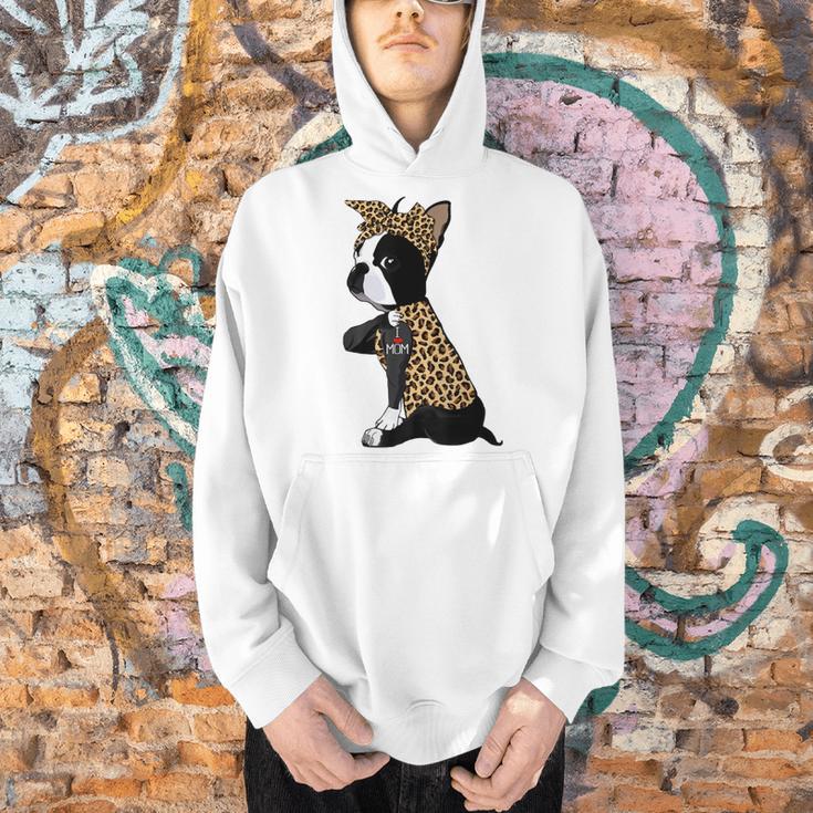 Boston Terrier Lover I Love Mom Tattoo Leopard Men Hoodie, Boston Terrier Mom Hoodies, gift for family, gift for coworker