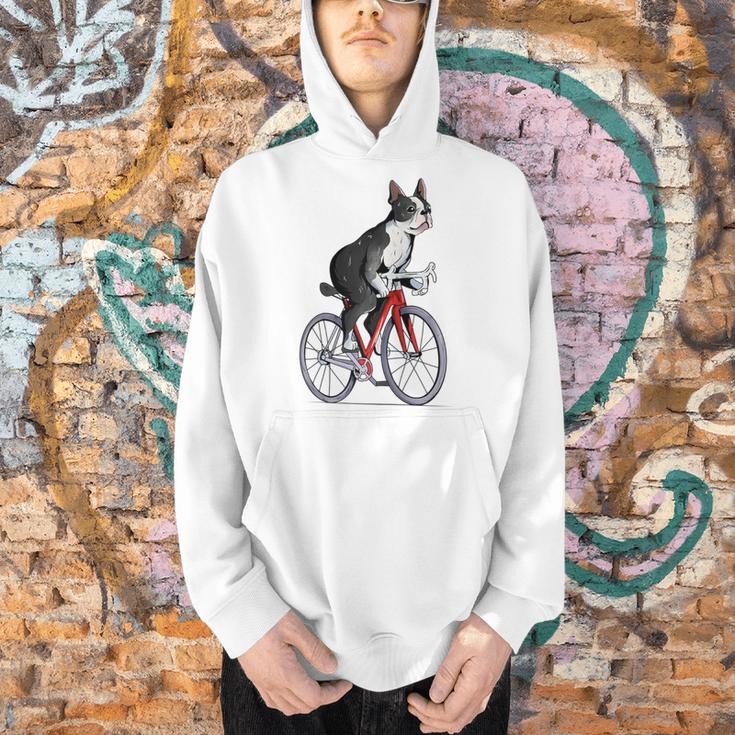 Boston Terrier Riding Bicycle Cute Bostie Biker Raglan Baseball Tee Men Hoodie, Boston Terrier Riding Hoodies, gift for family, gift for coworker