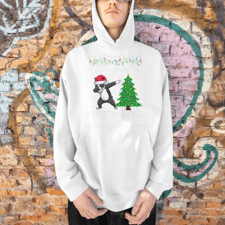 Boston Terrier Santa Hat Dabbing Around The Christmas Tree Men Hoodie, Boston Terrier Christmas Hoodies, gift for family, gift for coworker