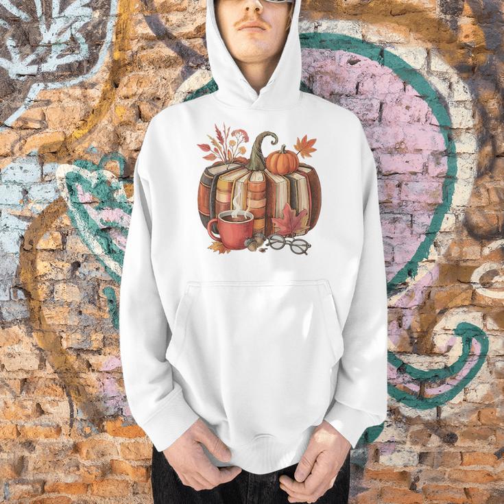 Fall Book Pumpkin Retro Reading Halloween Teacher Men Hoodie, gift for family, gift for coworker