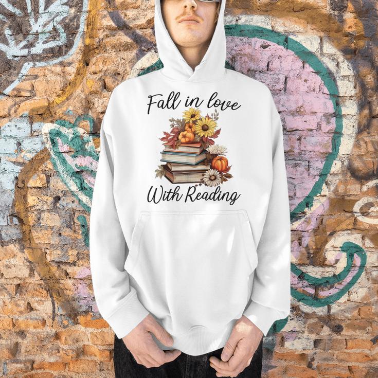 Fall In Love With Reading Book Autumn Teachers Pumpkins Men Hoodie, gift for family, gift for coworker