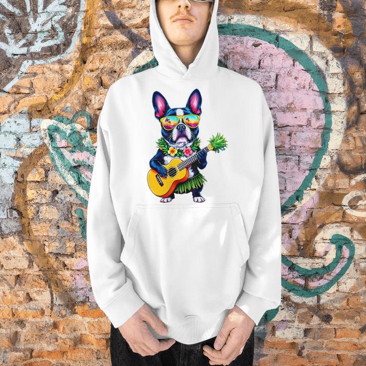 Hawaiian Boston Terrier & Pineapple Ukulele Summer Vacation Men Hoodie, gift for family, gift for coworker