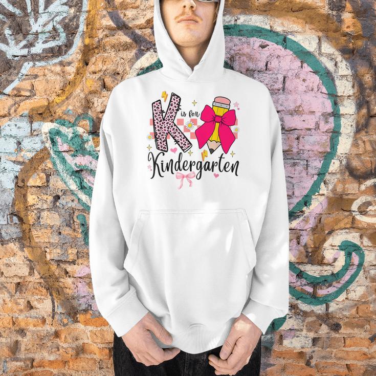 K Is For Kindergarten Teacher Coquette Bow Back To School Men Hoodie, gift for family, gift for coworker K Is For Kindergarten Teacher Coquette Bow Back To School Men Hoodie, gift for family, gift for coworker