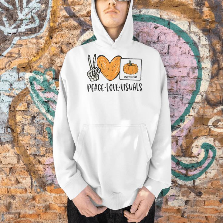 Peace Love Visuals Sped Teacher Pumpkin Skeleton Halloween Men Hoodie, gift for family, gift for coworker Peace Love Visuals Sped Teacher Pumpkin Skeleton Halloween Men Hoodie, gift for family, gift for coworker