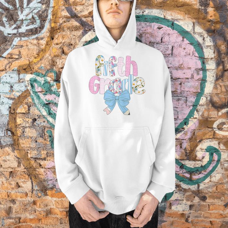 Preppy Fifth Grade Teacher Blue Floral Coquette Pencil Bow Men Hoodie, gift for family, gift for coworker Preppy Fifth Grade Teacher Blue Floral Coquette Pencil Bow Men Hoodie, gift for family, gift for coworker
