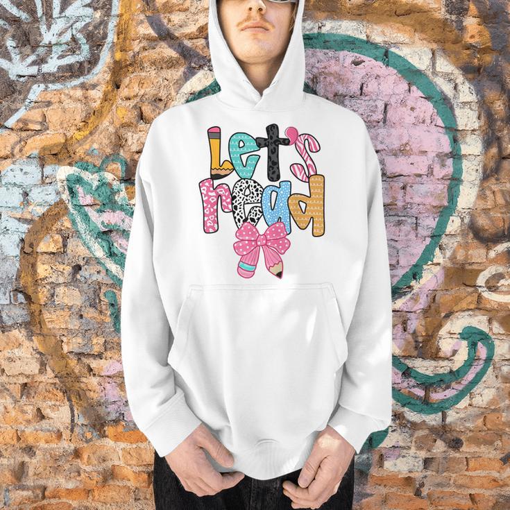 Lets Read Reading Teacher Back To School Literacy Pencil Bow Men Hoodie, gift for family, gift for coworker Lets Read Reading Teacher Back To School Literacy Pencil Bow Men Hoodie, gift for family, gift for coworker