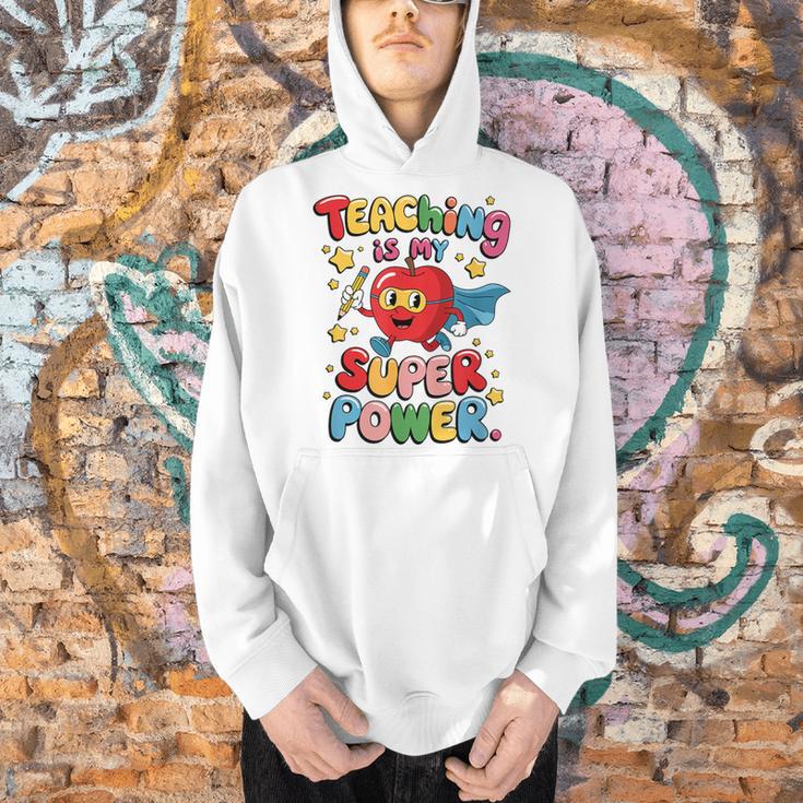 Retro Teaching Is My Superpower Apple Teacher Appreciation Men Hoodie, gift for family, gift for coworker