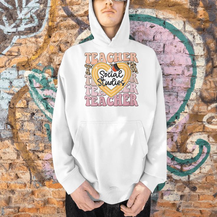 Social Studies Teacher Pencil Heart Leopard Back To School Men Hoodie, gift for family, gift for coworker