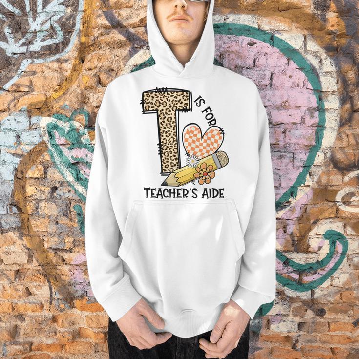 T Is For Teacher’s Aide Back To First Day Of School Leopard Men Women Girls Kids Men Hoodie, gift for family, gift for coworker