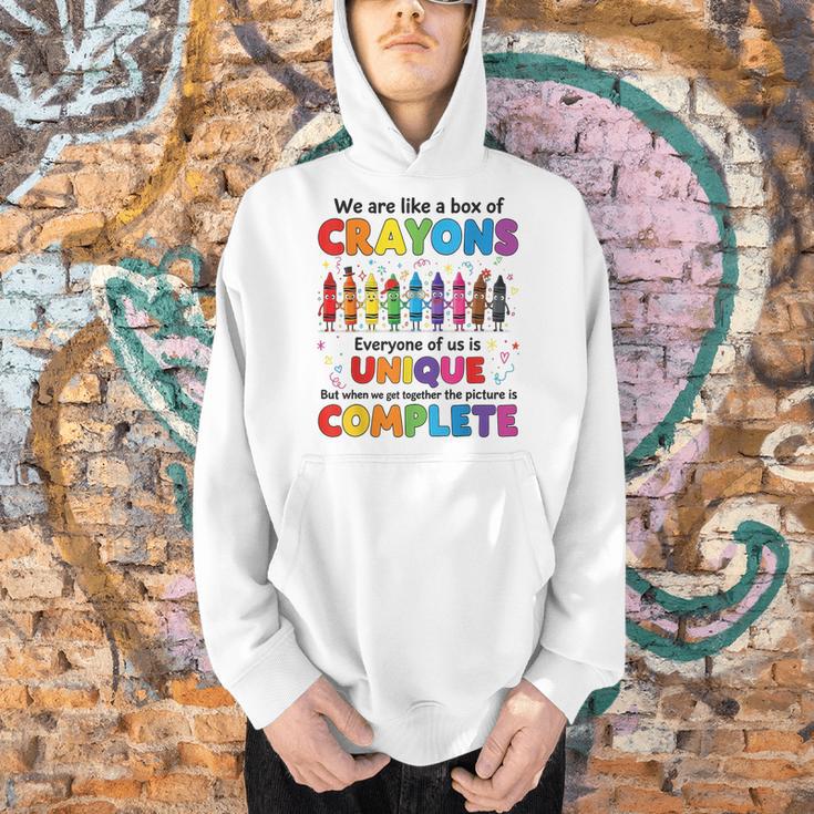 Teacher We Are Like a Box Of Crayons Back To School Men Hoodie, gift for family, gift for coworker