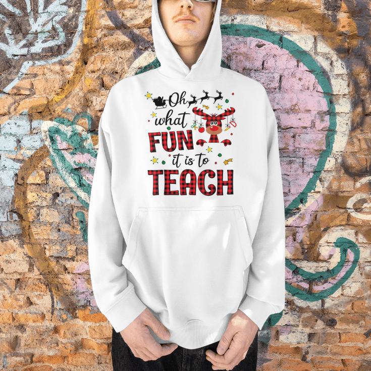 Teachers Oh What Fun It Is To Teach Cute Red Plaid Reindeer Men Hoodie, gift for family, gift for coworker