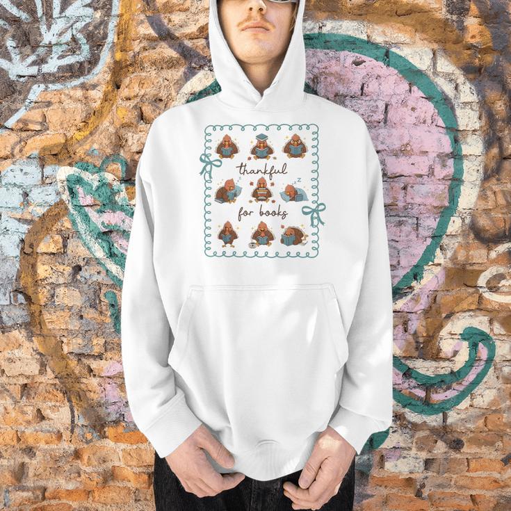 Thankful For Books Turkey Reading Book Lovers Fall Teacher Men Hoodie, gift for family, gift for coworker