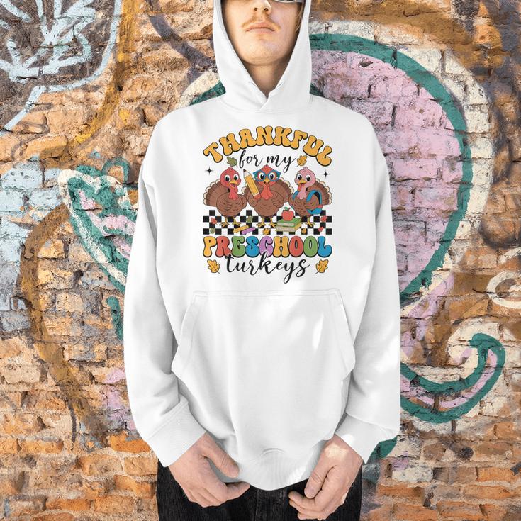 Thankful For My Preschool Turkeys Thanksgiving Teacher Fall Men Hoodie, gift for family, gift for coworker