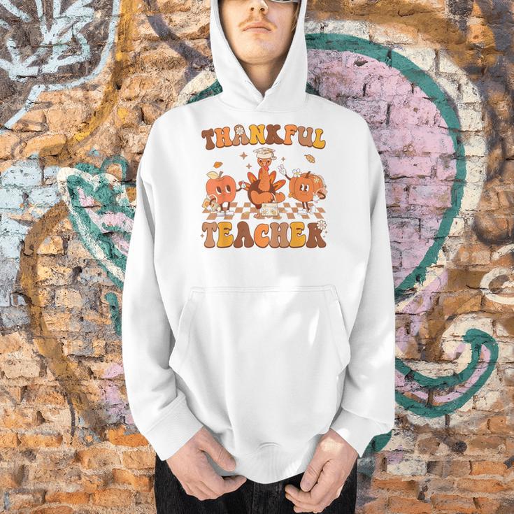 Thankful Teacher Retro Groovy Thanksgiving Fall Women Men Men Hoodie, Groovy Teacher Hoodies, gift for family, gift for coworker