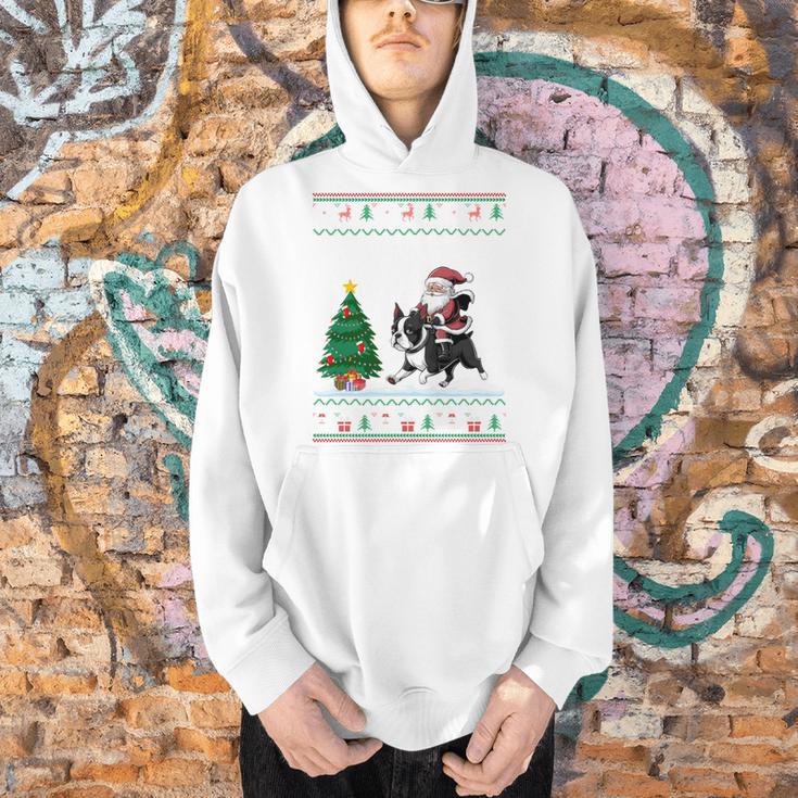 Ugly Christmas Tree Lights Xmas Santa Riding Boston Terrier Men Hoodie, Boston Terrier Riding Hoodies, Boston Terrier Christmas Hoodies, gift for family, gift for coworker