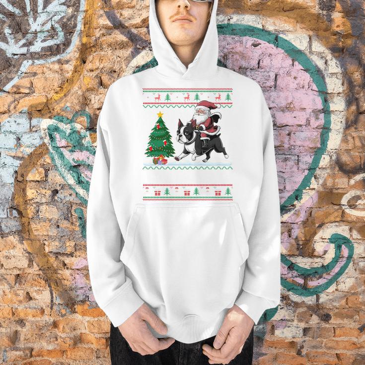 Xmas Tree Lighting Santa Riding Boston Terrier Christmas Men Hoodie, Boston Terrier Riding Hoodies, Boston Terrier Christmas Hoodies, gift for family, gift for coworker