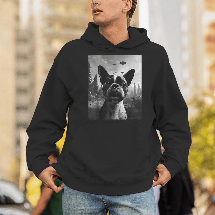 Dog Mom Dad Alien Selfie Boston Terrier UFO For Men Women Men Hoodie, Boston Terrier Mom Hoodies, Boston Terrier Dad Hoodies, funny gift