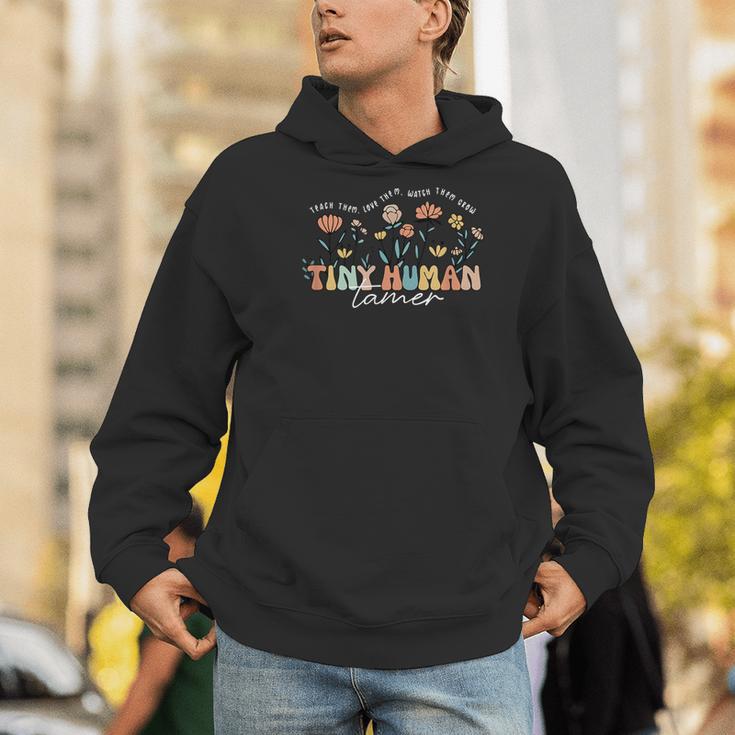Groovy Tiny Human Tamer Floral Kindergarten Teacher Men Hoodie, Groovy Teacher Hoodies, funny gift