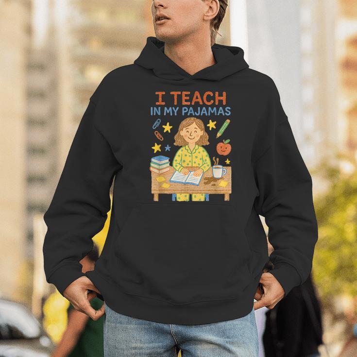 I Teach In My Pajamas Crayon Home School Teacher PJs Men Hoodie, funny gift