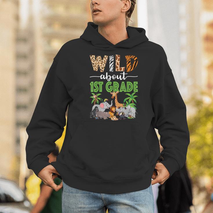 Wild About 1st Grade Teacher Student First Grade Zoo Safari Men Hoodie, First Grade Teacher Hoodies, funny gift