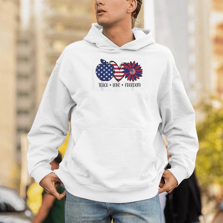 American Flag Teach Love Freedom Preschool Teacher 4th July Men Hoodie, funny gift