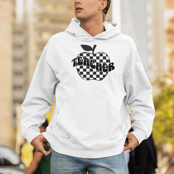 Back To School Checkered Apple Teacher Checkerboard Teacher For Men Women Girls Kids Men Hoodie, funny gift