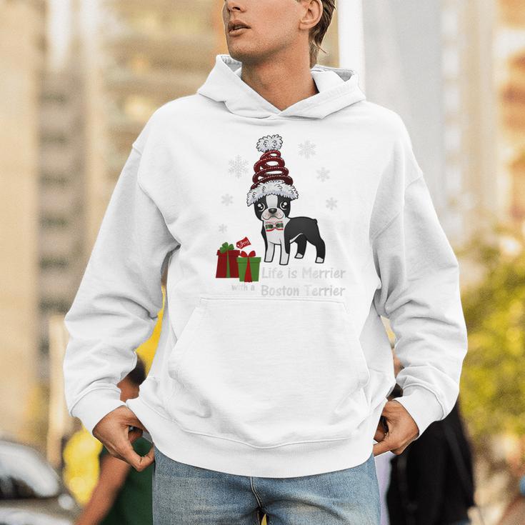 Boston Terrier Christmas T Shirt-Life Is Merrier Premium Tri-Blend Men Hoodie, Boston Terrier Christmas Hoodies, funny gift