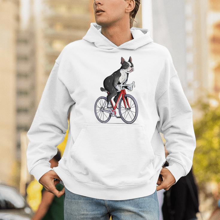 Boston Terrier Riding Bicycle Cute Bostie Biker Raglan Baseball Tee Men Hoodie, Boston Terrier Riding Hoodies, funny gift