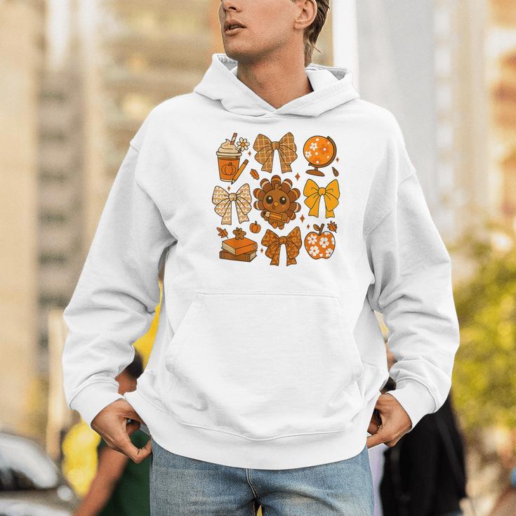 Coquette Teach Teacher Bows Thanksgiving Turkey Fall Autumn Men Hoodie, funny gift