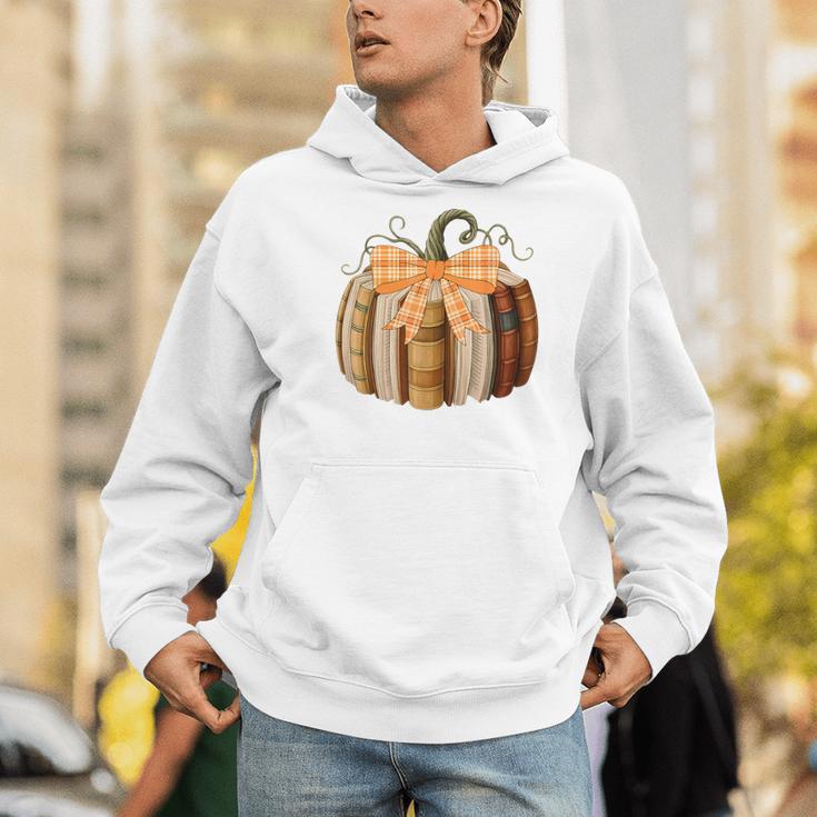 Fall Book Pumpkin Halloween Teacher Librarian Thanksgiving Men Hoodie, funny gift