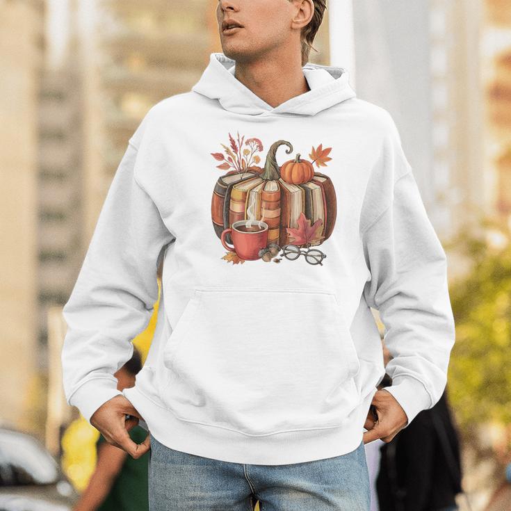 Fall Book Pumpkin Retro Reading Halloween Teacher Men Hoodie, funny gift