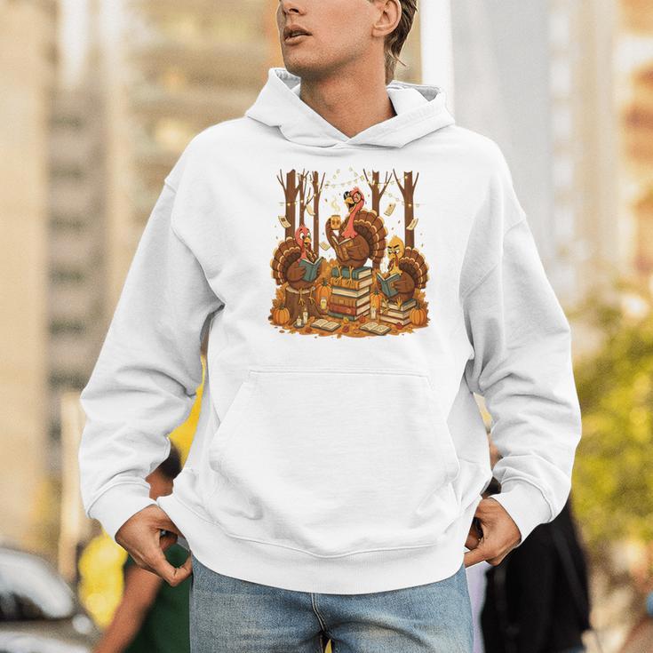 Librarian Turkey Reading Book Fall Thanksgiving Teacher Book Men Hoodie, funny gift