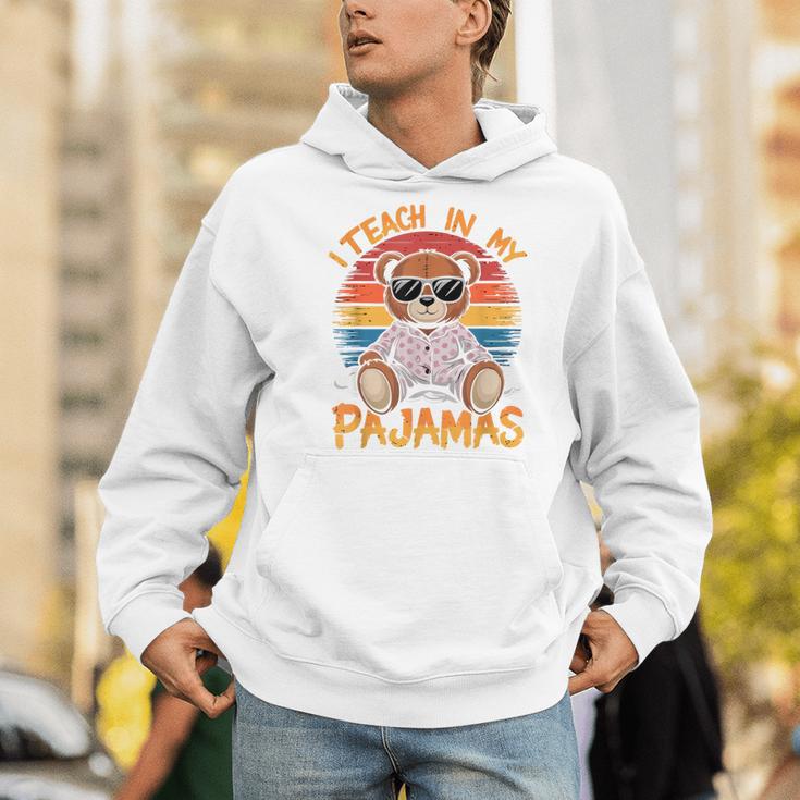 I Teach In My Pajamas Teacher Sunset Bear Retro Men Hoodie, funny gift