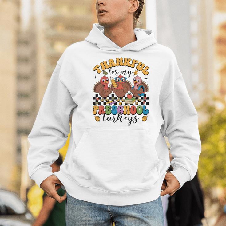Thankful For My Preschool Turkeys Thanksgiving Teacher Fall Men Hoodie, funny gift