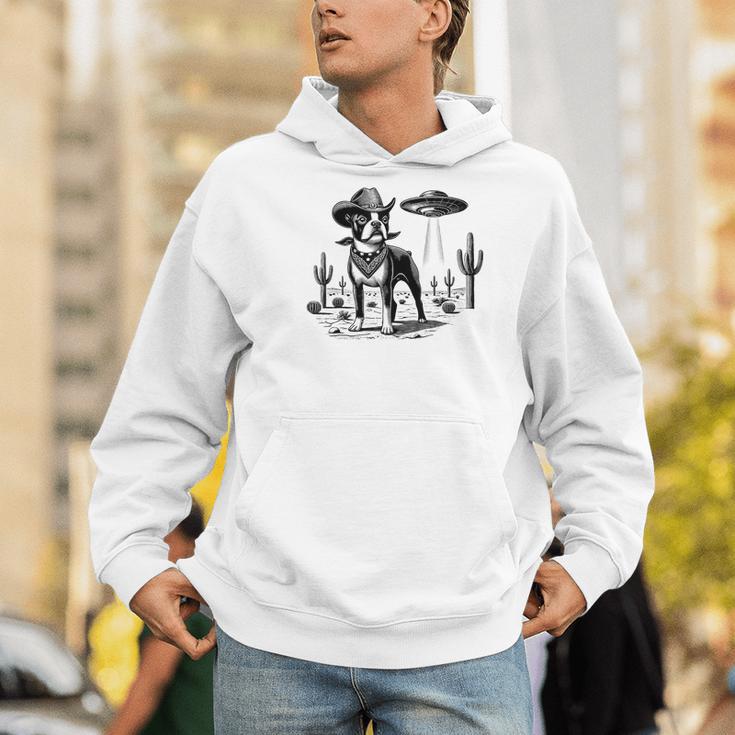 Vintage Boston Terrier UFO Western Wild West Dog Mom Dad Men Hoodie, Boston Terrier Mom Hoodies, Boston Terrier Dad Hoodies, funny gift