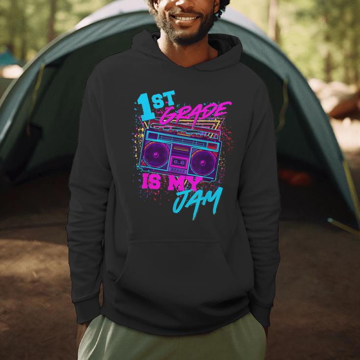 1st Grade Is My Jam Vintage 80s 80's Teacher Student Retro Men Hoodie, novelty gifts, funny gifts