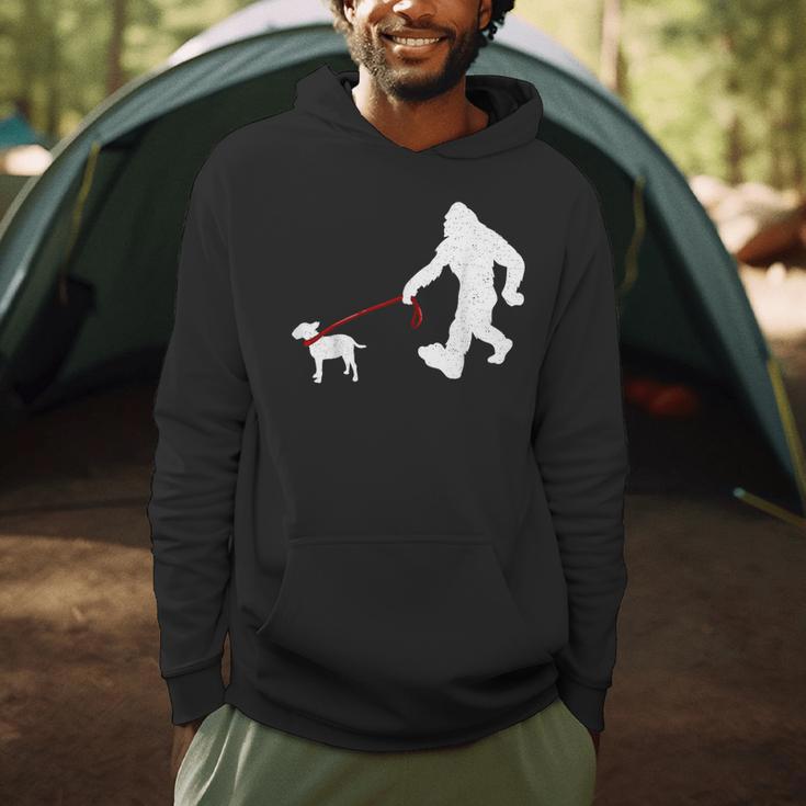 Bigfoot Walking With Bull Terrier Dog Men Hoodie, novelty gifts, funny gifts