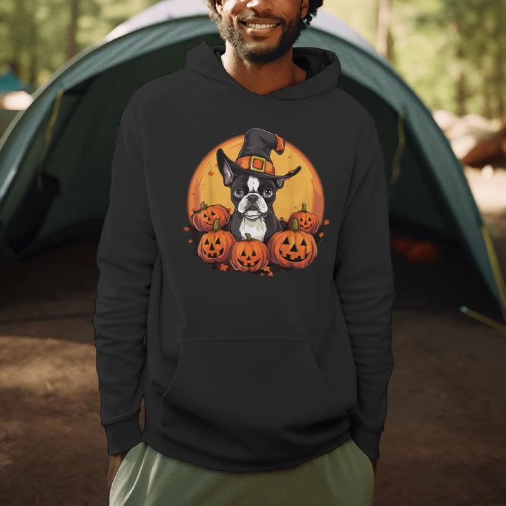 Boston Terrier Bostie Dog Breed Pet Halloween Pumpkins Men Hoodie, novelty gifts, funny gifts