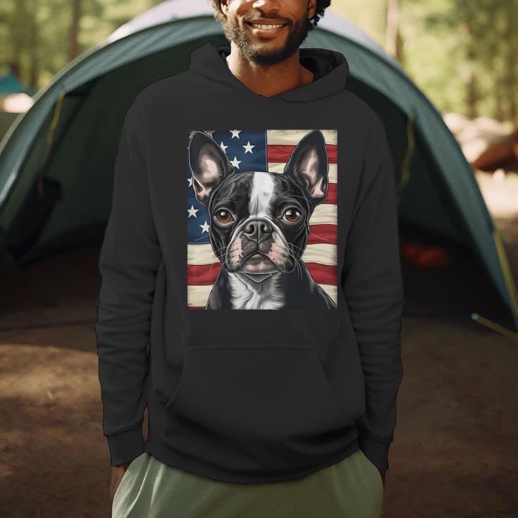 Boston Terrier Dog American Flag 4th Of July Patriotic Puppy Men Hoodie, novelty gifts, funny gifts