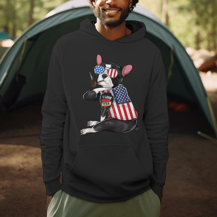 Boston Terrier Dog Merica 4th Of July Usa American Flag Men Men Hoodie, novelty gifts, funny gifts