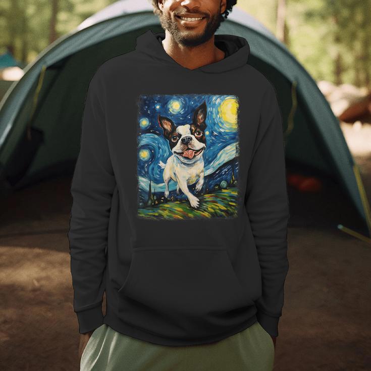 Boston Terrier Dog Starry Night Painting Men Hoodie, novelty gifts, funny gifts
