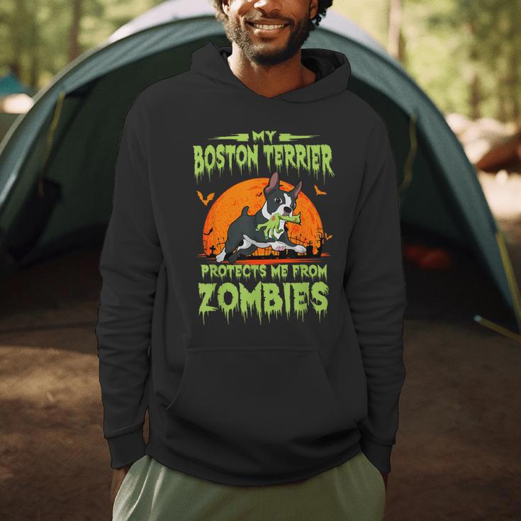 Boston Terrier Halloween Zombie American Gentleman Dog Lover Men Hoodie, novelty gifts, funny gifts