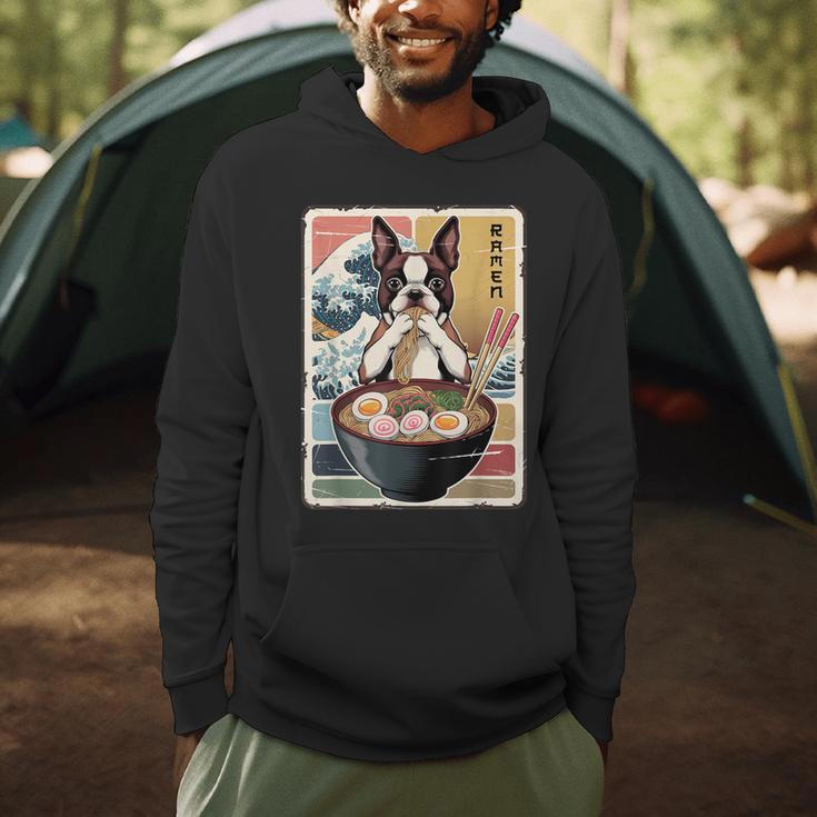 Boston Terrier Ramen Noodles Japanese Art Retro Ocean Waves Men Hoodie, novelty gifts, funny gifts